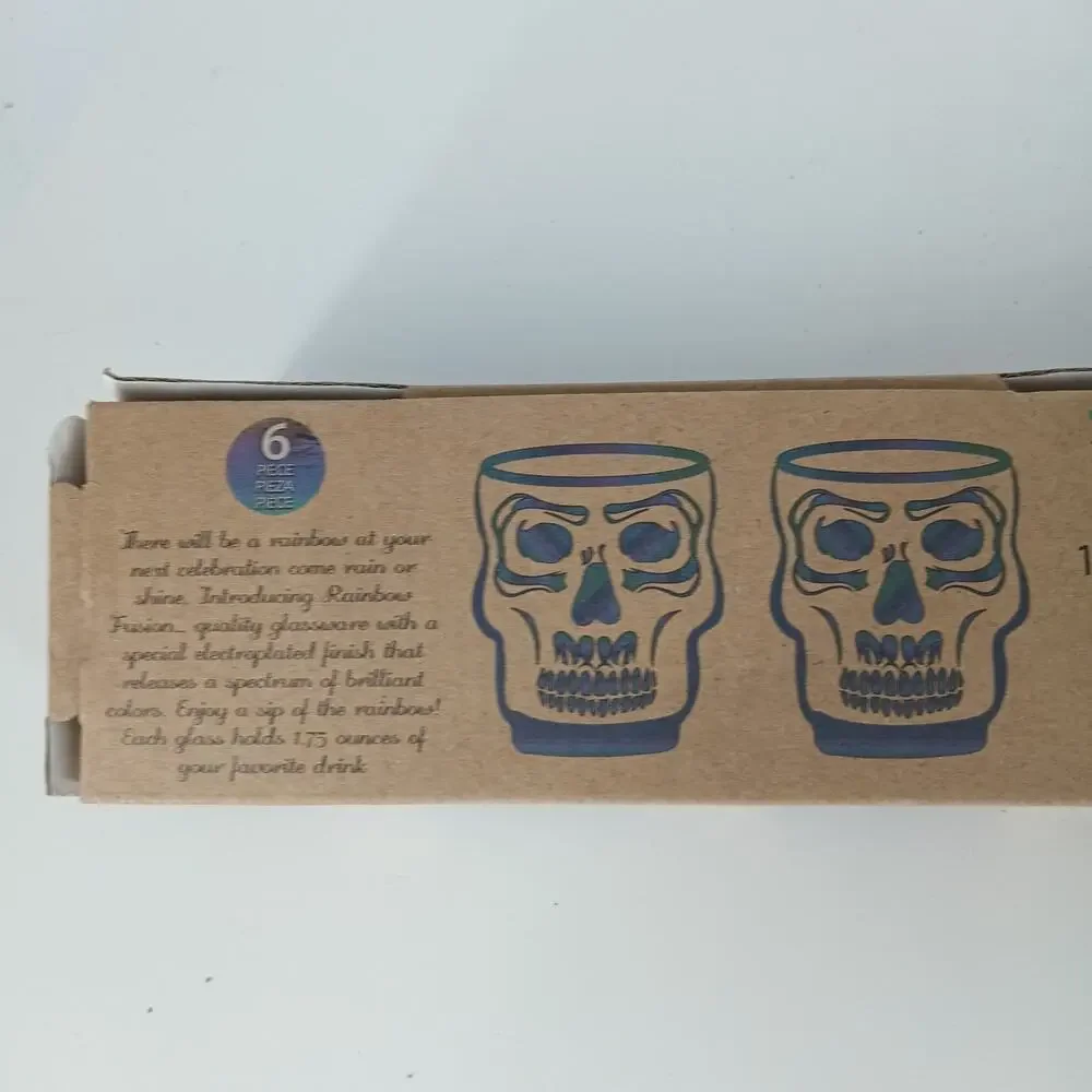 6X New Rainbow Fusion Skull Shot Glass 1.7 oz Halloween Iridescent Partyware